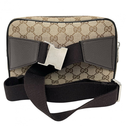 GUCCI グッチ ウエストバッグ ウエストポーチ ボディバッグ 鞄 かばん 449174 GGキャンバス レザー ブラウン 茶 シルバー金具 メンズ【中古品】