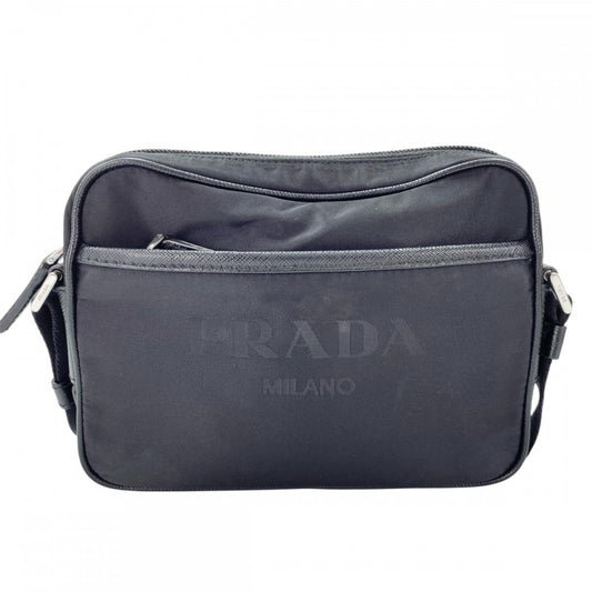 PRADA プラダ ショルダーバッグ トライアングルロゴ カメラバッグ ロゴジャガード ミニバッグ メンズ レディース 2VH144 ナイロン レザー ブラック 黒 シルバー金具 ユニセックス【中古品】