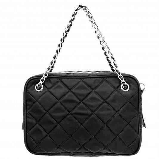 【開店SALE】 PRADA プラダ 2WAY トライアングルロゴ キルティング チェーンハンドバッグ ショルダーバッグ 小さめ 1BH910 ナイロン ブラック 黒 シルバー金具 レディース【中古品】