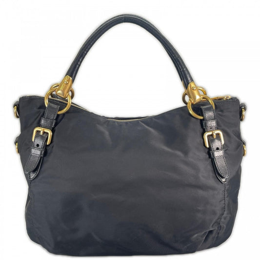 PRADA プラダ ハンドバッグ ナイロン ブラック 黒 ゴールド金具 レディース【中古品】
