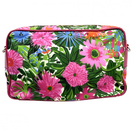 PRADA プラダ ショルダーバッグ ポシェット トライアングルロゴ 花柄 フラワー BT1010 ナイロン レザー ピンク シルバー金具 レディース【中古品】