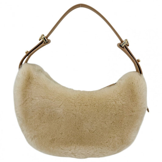 PRADA プラダ 2WAY アーケ ハンドバッグ ショルダーバッグ 1BC194 フェイクファー レザー ベージュ ゴールド金具 レディース【中古品】