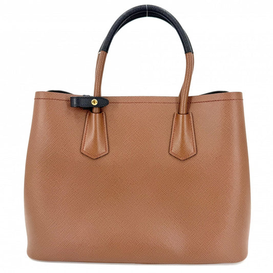 PRADA プラダ ハンドバッグ ドゥーブレ トートバッグ トライアングルロゴ 1BG775 レザー ブラウン 茶 ゴールド金具 レディース【中古品】