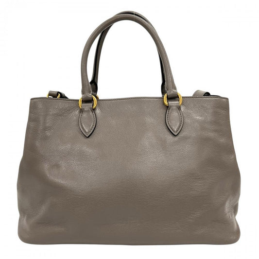 PRADA プラダ 2WAY エンボスロゴ ハンドバッグ ショルダーバッグ 1BA579 レザー グレージュ ゴールド金具 レディース【中古品】