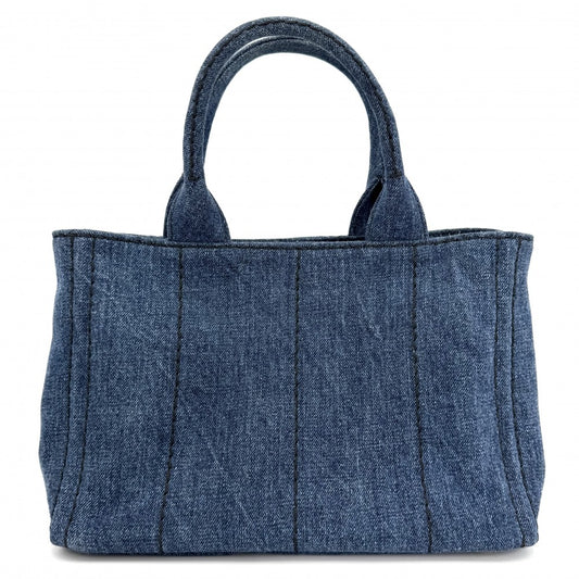 PRADA プラダ 2WAY カナパ ミニ デニム ハンドバッグ ショルダーバッグ トライアングルロゴ 1BG439 コットン インディゴ ゴールド金具 レディース【中古品】