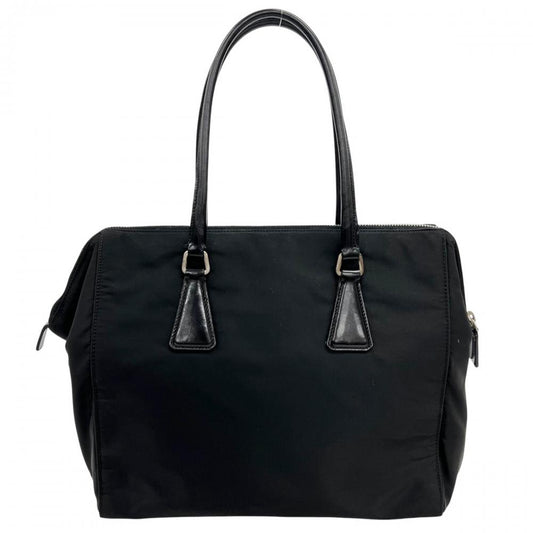 PRADA プラダ ハンドバッグ テスート 三角ロゴプレート ナイロン レザー ブラック 黒 シルバー金具 レディース【中古品】