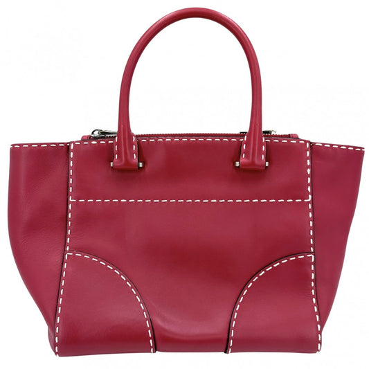 【開店SALE】 PRADA プラダ 2WAY ハンドバッグ ショルダーバッグ トライアングルロゴ レザー レッド 赤 シルバー金具 レディース【中古品】