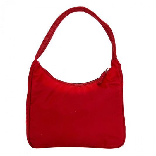 PRADA プラダ ハンドバッグ トライアングルロゴ MV519 ナイロン レッド 赤 シルバー金具 レディース【中古品】