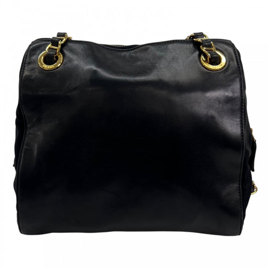 PRADA プラダ ショルダーバッグ レザー ナイロン ダークネイビー ゴールド金具 レディース【中古品】
