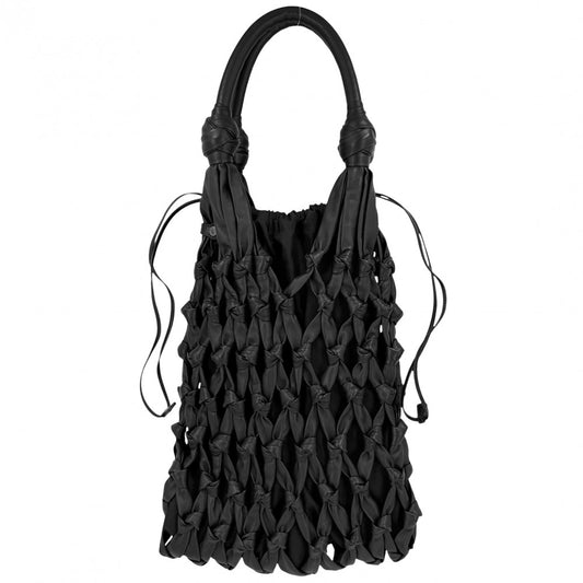 【開店SALE】 PRADA プラダ ハンドバッグ メッシュ 巾着 トライアングルロゴ 1BC112 レザー ナイロン ブラック 黒 シルバー金具 レディース【中古品】