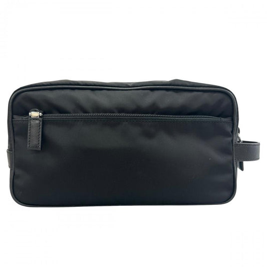 PRADA プラダ クラッチバッグ トライアングルロゴ ナイロン サファイアーノレザー ブラック 黒 シルバー金具 メンズ【中古品】