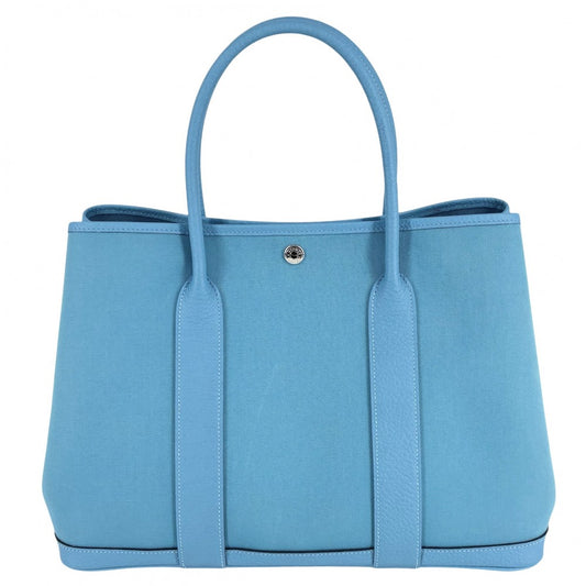 HERMES エルメス ハンドバッグ ガーデンパーティPM トートバッグ 鞄 かばん D刻印 ネゴンダ トワルオフィシェ ブルー系 シルバー金具 レディース 2019年【中古品】