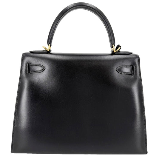 【開店SALE】 HERMES エルメス 2WAY ケリー28 外縫い ハンドバッグ ショルダーバッグ □D刻印 ボックスカーフ ブラック 黒 ゴールド金具 レディース 2000年【中古品】