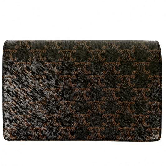 CELINE セリーヌ ショルダーバッグ トリオンフ 財布 セカンドバッグ ショルダーウォレット 2WAY 10D852CG9.04LU PVCコーティングキャンバス レザー ブラウン 茶 ゴールド金具 レディース【中古品】