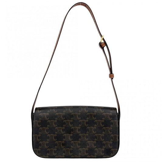 CELINE セリーヌ ショルダーバッグ トリオンフ クロード ミニバッグ PVCコーティングキャンバス レザー ブラウン 茶 ゴールド金具 レディース【中古品】