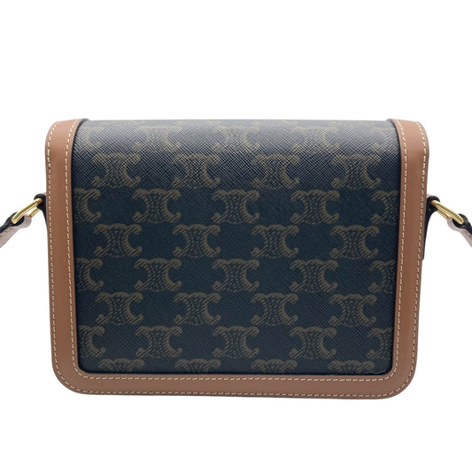 CELINE セリーヌ ショルダーバッグ ティーン トリオンフ PVC レザー ブラウン 茶 ゴールド金具 レディース【中古品】