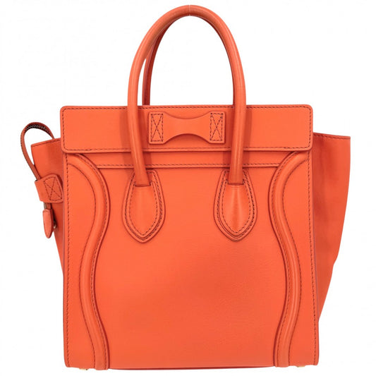 【開店SALE】 CELINE セリーヌ ハンドバッグ ラゲージ マイクロショッパー レザー オレンジ ゴールド金具 レディース【中古品】