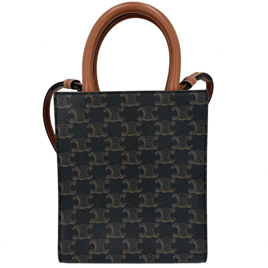 【開店SALE】 CELINE セリーヌ 2WAY トリオンフ ミニ バーティカルカバ ショルダーバッグ ハンドバッグ Mini Vertical Cabas ブラウン 茶 194372BZK.04LU PVCコーティングキャンバス レザー タン ゴールド金具 レディース【中古品】