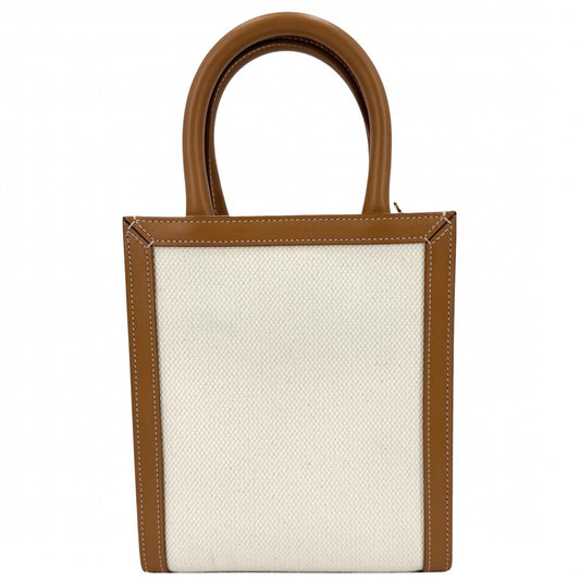 CELINE セリーヌ 2WAY ミニ バーティカルカバ ミニハンドバッグ ショルダーバッグ キャンバス レザー アイボリー ブラウン 茶 ゴールド金具 レディース【中古品】