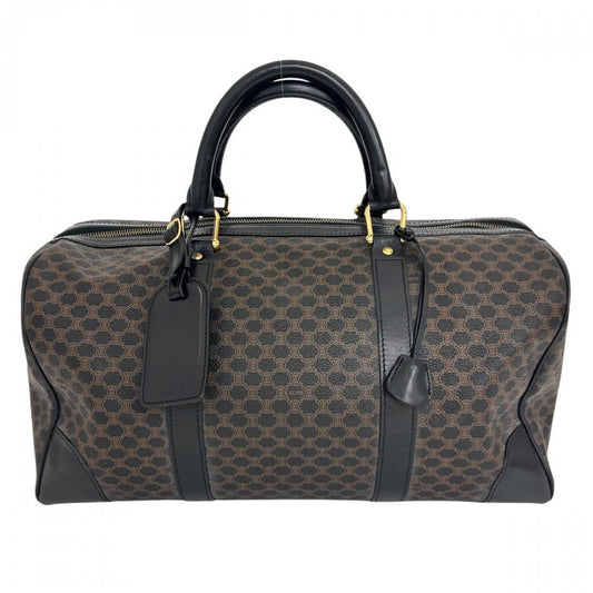 CELINE セリーヌ ボストンバッグ ブラックマカダム ヴィンテージ トリオンフ MC97/2 PVC ブラック 黒 ブラウン 茶 ゴールド金具 レディース【中古品】