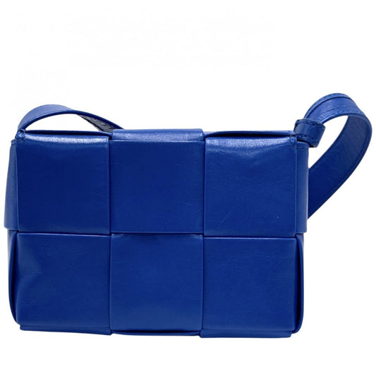 【開店SALE】 BOTTEGAVENETA ボッテガヴェネタ ショルダーバッグ マキシイントレチャート カセット キャンディ ミニバッグ 666688 レザー ナイロン ブルー 青 シルバー金具 レディース【中古品】