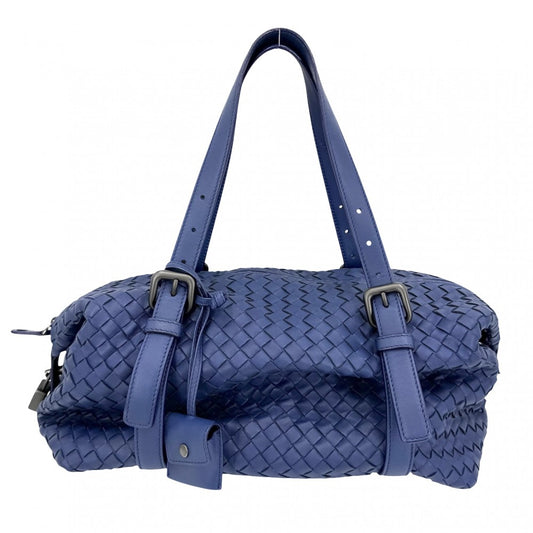 BOTTEGAVENETA ボッテガヴェネタ ハンドバッグ イントレチャート モンテーニュ トートバッグ レザー ブルー 青 マットブラック金具 メンズ【中古品】