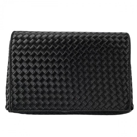 BOTTEGAVENETA ボッテガヴェネタ ショルダーバッグ イントレチャート サテン シルク ブラック 黒 ゴールド金具 レディース【中古品】
