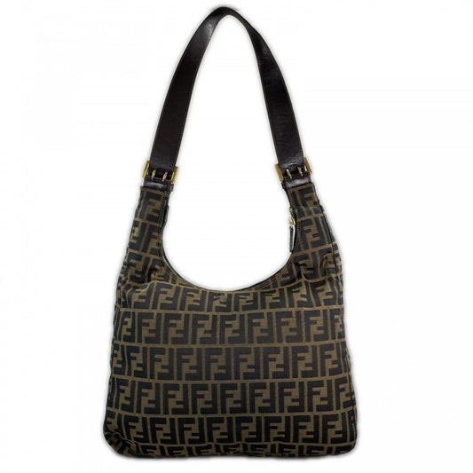 FENDI フェンディ ショルダーバッグ ズッカ ワンショルダー キャンバス ブラウン 茶 ゴールド金具 レディース【中古品】