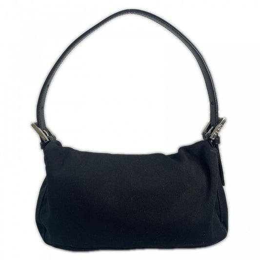 FENDI フェンディ ハンドバッグ マンマバケット サテン ブラック 黒 シルバー金具 レディース【中古品】