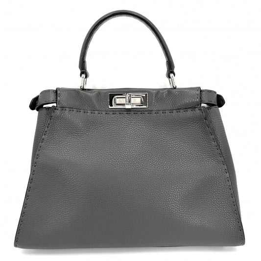 FENDI フェンディ 2WAY ピーカブー レギュラー ハンドバッグ ショルダーバッグ セレリア 8BN290 レザー グレー シルバー金具 レディース【中古品】