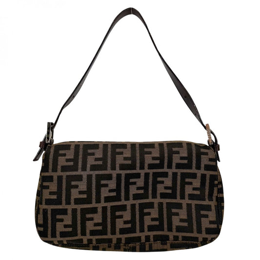 FENDI フェンディ ショルダーバッグ マンマバケット ズッカ 26424 キャンバス レザー ブラウン 茶 シルバー金具 レディース【中古品】
