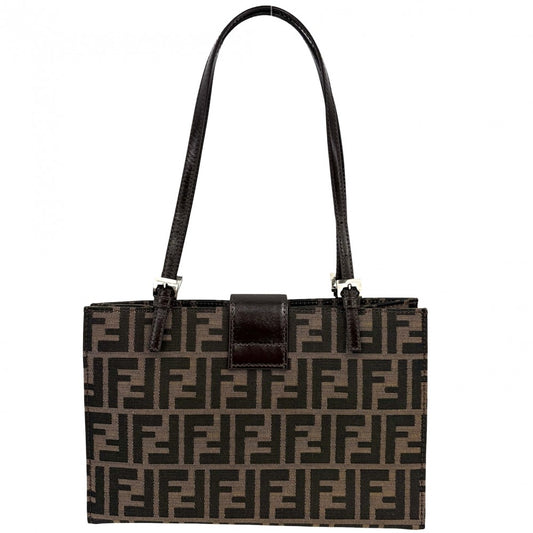 FENDI フェンディ トートバッグ ズッカ ハンドバッグ キャンバス レザー ブラウン 茶 シルバー金具 レディース【中古品】