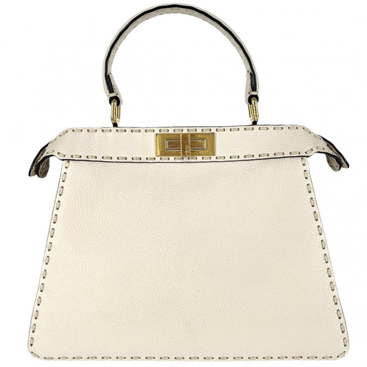 FENDI フェンディ 2WAY ピーカブー アイシーユー ミディアム ハンドバッグ ショルダーバッグ ISeeU セレリア ホワイト 白 8BN321 レザー アイボリー ゴールド金具 レディース【中古品】