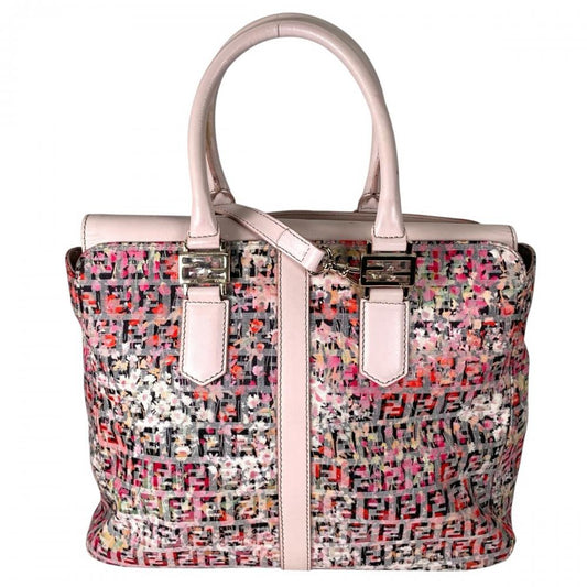 FENDI フェンディ ハンドバッグ ズッキーノ 花柄 2WAY 8BN228 キャンバス レザー ピンク ゴールド金具 レディース【中古品】