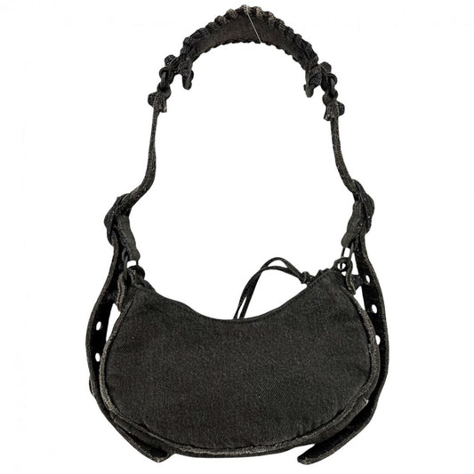 【開店SALE】 BALENCIAGA バレンシアガ ショルダーバッグ ル・カゴールXS ラインストーン ミラー付き LE CAGOLE 671309 デニム ブラック 黒 ブラック金具 レディース【中古品】