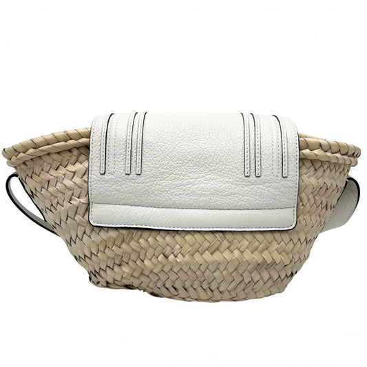 Chloe クロエ ショルダーバッグ マーシー バスケット かごバッグ 春 夏 ラフィア レザー ベージュ ホワイト 白 ゴールド金具 レディース【中古品】