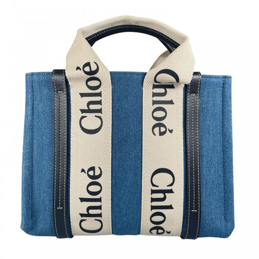 Chloe クロエ ショルダーバッグ ウッディ コットンデニム ブルー 青 シルバー金具 レディース【中古品】