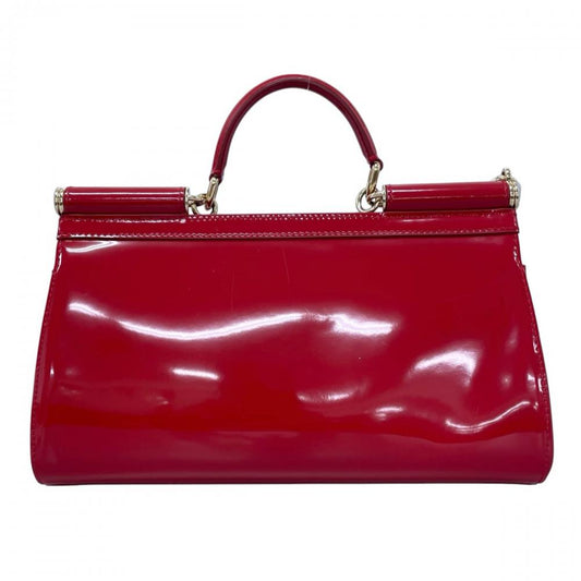 DOLCE&GABBANA ドルチェアンドガッバーナ 2WAY シシリー ショルダー パテントレザー レッド 赤 ゴールド金具 レディース【中古品】