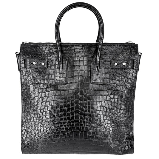 SAINT LAURENT PARIS サンローランパリ 2WAY ノース/サウス サック・ド・ジュール ハンドバッグ ショルダーバッグ クロコ型押し 480583 レザー ブラック 黒 シルバー金具 レディース【中古品】