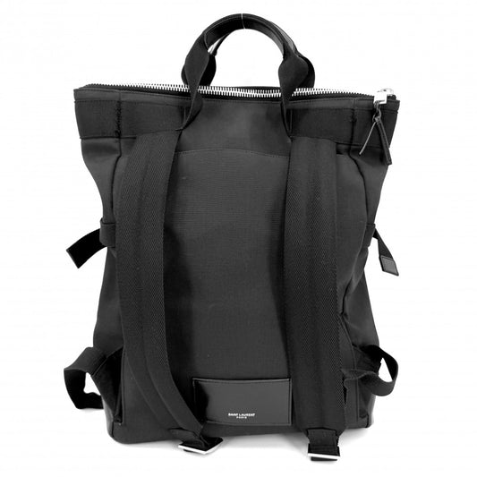 【開店SALE】 SAINT LAURENT PARIS サンローランパリ リュック RIVINGTON RACE コンバーチブル バックパック 484172 キャンバス レザー ブラック 黒 シルバー金具 メンズ【中古品】