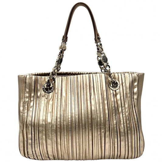 【開店SALE】 BVLGARI ブルガリ トートバッグ プリーツ ハンドバッグ モテーネ レザー ゴールド ゴールド金具 レディース【中古品】