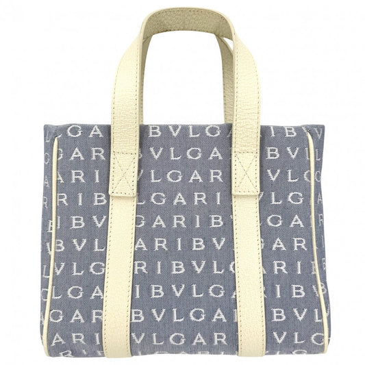 BVLGARI ブルガリ ハンドバッグ ロゴマニア ミニトートバッグ キャンバス レザー ブルー 青 グリーン 緑 レディース【中古品】