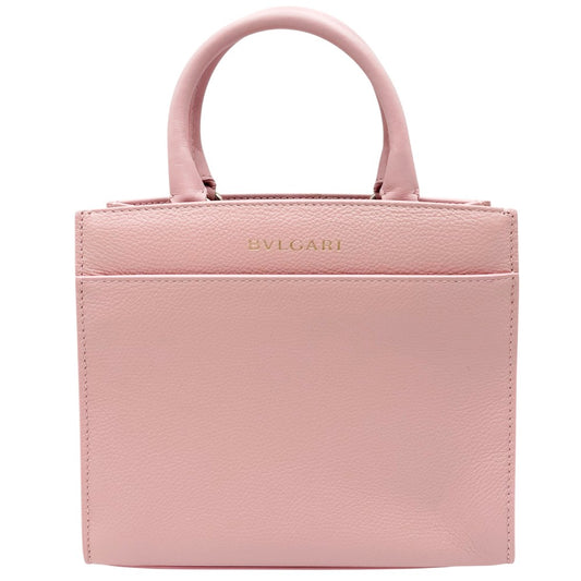 【開店SALE】 BVLGARI ブルガリ 2WAY ロゴトート ハンドバッグ ショルダーバッグ トートバッグ 鞄 かばん レザー ピンク ゴールド金具 レディース【中古品】