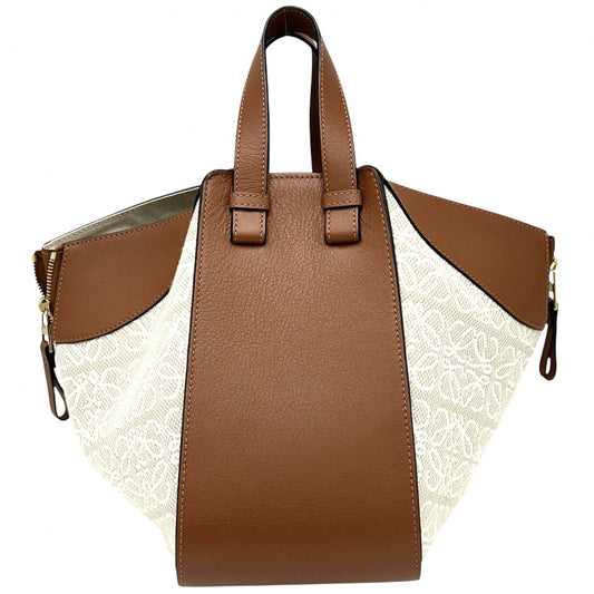 LOEWE ロエベ 2WAY アナグラム ハンモックバッグスモール ショルダーバッグ ハンドバッグ キャンバス レザー ベージュ ブラウン 茶 ゴールド金具 レディース【中古品】