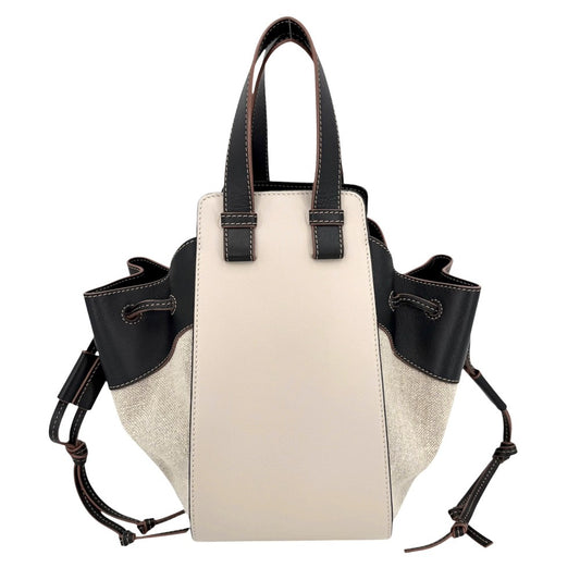 LOEWE ロエベ 2WAY アナグラム ハンモックバッグ ショルダーバッグ ハンドバッグ トートバッグ ドローストリング レザー キャンバス ベージュ ブラック 黒 シルバー金具 レディース【中古品】