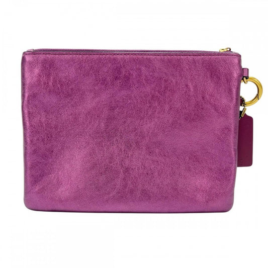 COACH コーチ ポーチ メタルック ポーチ 668979G メタリックパープル ゴールド金具 レディース【中古品】