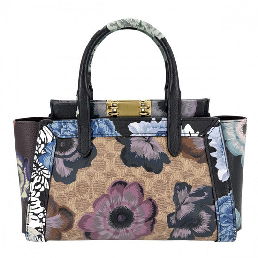 COACH コーチ 2WAY トループ キャリーオール カフェ・ファセット フラワー 花 ハンドバッグ ショルダーバッグ レザー ブラック 黒 マルチカラー ゴールド金具 レディース【中古品】