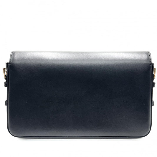 【開店SALE】 BURBERRY バーバリー ショルダーバッグ ロゴフラップ クロスボディバッグ 鞄 かばん レザー ブラック 黒 ゴールド金具 レディース【中古品】