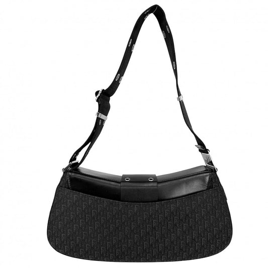 【開店SALE】 Christian Dior クリスチャンディオール ショルダーバッグ ストリートシック トロッター キャンバス レザー ブラック 黒 ガンメタル金具 レディース【中古品】