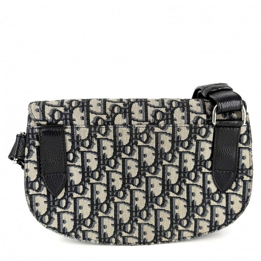 Christian Dior クリスチャンディオール ショルダーバッグ トロッター サドルバッグ オブリーク メッセンジャーバッグ キャンバス レザー ブラック 黒 ベージュ シルバー金具 メンズ【中古品】